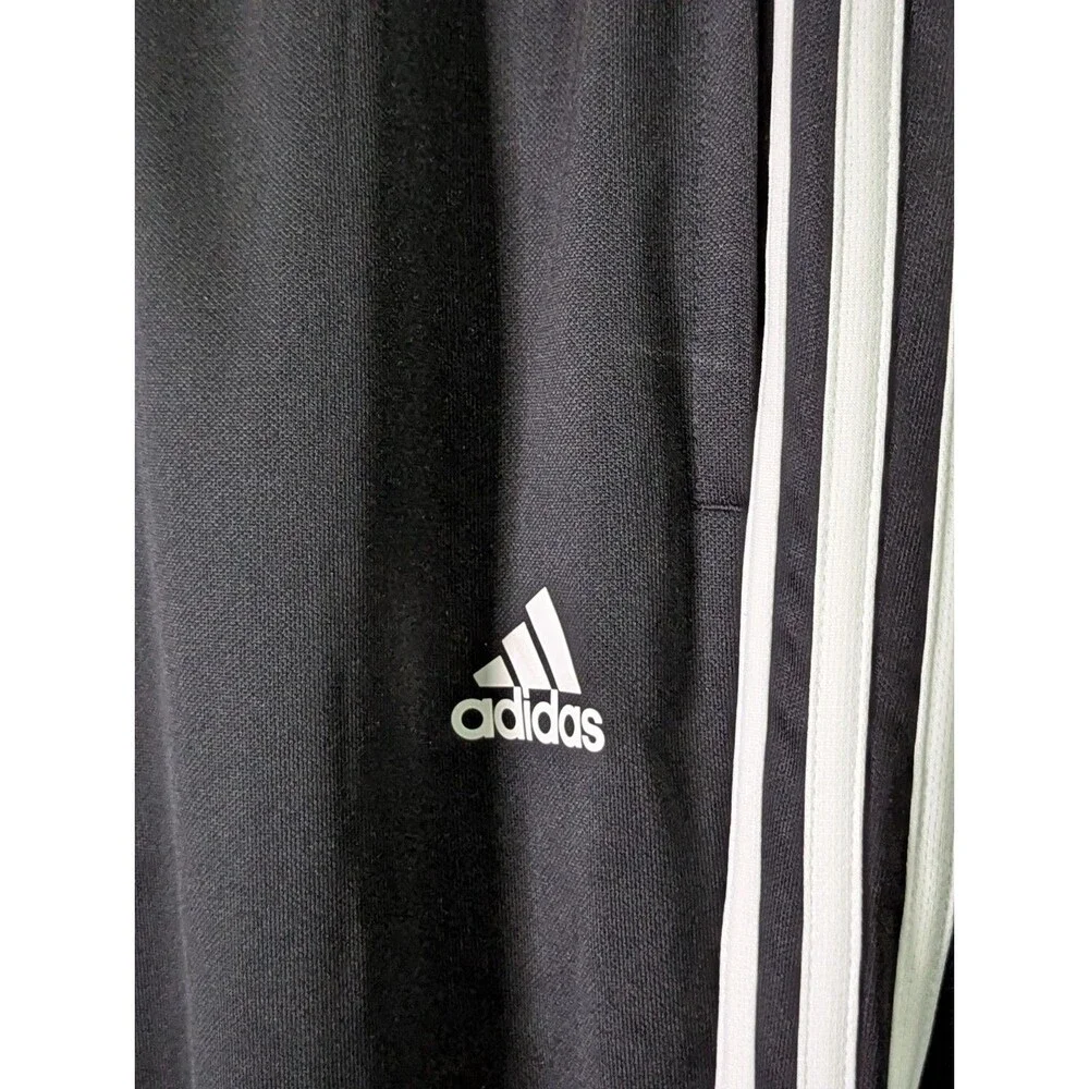 adidas Track Pants Mens XL Black Three Stripe Logo Joggers Drawstring Zip Legs